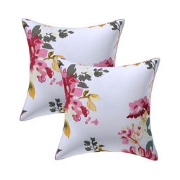 Texstylers Pink & White 2 Pcs Printed Cotton Square Cushion Covers-3
