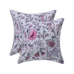 Texstylers Pink & White 2 Pcs Printed Cotton Square Cushion Covers-2