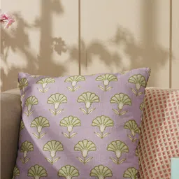 Pure Home and Living Purple & Green Floral Cotton Square Cushion Cover-image-35