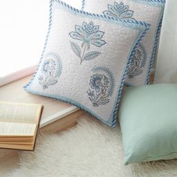 HOMEMONDE Blue 2 Pieces Floral Square Cushion Covers-image-5