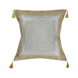 Lal Haveli Grey & Gold Toned Ethnic Motifs Square Cushion Cover-image-60