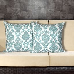 Texstylers Green & White 2 Pcs Ethnic Motifs Cotton Square Cushion Covers-image-94