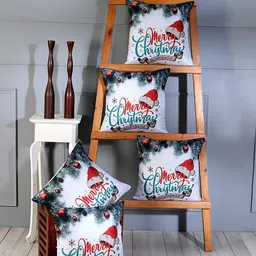 SOKNACK White & Red Set of 5 Christmas Eve Square Cushion Covers-34