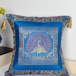 Lal Haveli Blue & Gold Toned Ethnic Motifs Square Cushion Cover-image-77