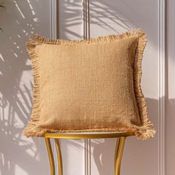 ANWYN Brown Lace Detailed Jute Square Cushion Cover-57