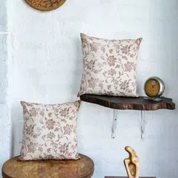 ABSTRACT INDIA Magenta & Off White 2 Pieces Printed Cotton Square Cushion Covers-0