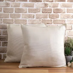 THE CONVERSION Cream-Coloured 2 Pieces Jute Cotton Square Cushion Covers-91