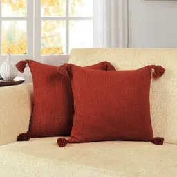 HOMADORN Rust 2 Pieces Textured Cotton Square Cushion Covers-98