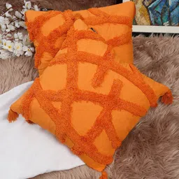 HOSTA HOMES Orange Set of 2 Pure Cotton Square Cushion Covers image 1