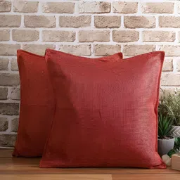 THE CONVERSION Red 2 Pieces Jute Cotton Square Cushion Covers-82