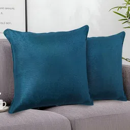 FABURAA Blue 2 Pieces Textured Jute Square Cushion Covers-15