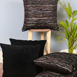 CAZIMO Black & Gold-Toned 5 Pieces Abstract Textured Jacquard Square Cushion Covers-6