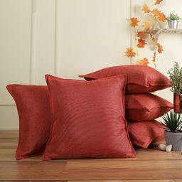 THE CONVERSION Orange 5 Pieces Jute Cotton Square Cushion Covers-15