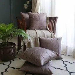 ANS Taupe & Brown 5 Pieces Quilted Square Cushion Covers-image-70