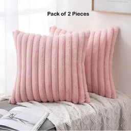 Vinayaka Fab Pink  2 Pieces Striped Velvet Square Cushion Covers-44