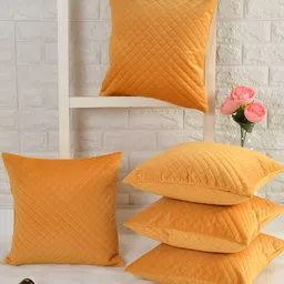 HOMADORN Yellow 3 Pieces Checked Velvet Square Cushion Covers-image-41