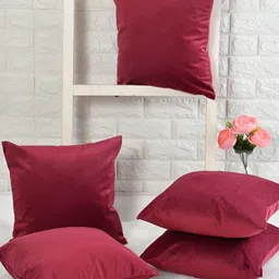 HOMADORN Maroon 3 Pieces Checked Velvet Square Cushion Covers-7