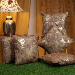 HOSTA HOMES Brown 5 Pieces Abstract Velvet Square Cushion Covers-image-61