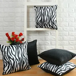 BIGGER FISH Black  & White 5 Pieces Abstract Velvet Square Cushion Covers-45