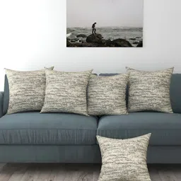 BIGGER FISH Black & White 5 Pieces Self Design Velvet Square Cushion Covers-image-32