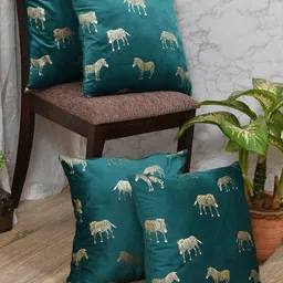 Clasiko Set Of 4 Green Quirky Printed Velvet Square Cushion Covers-39
