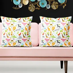 ArtzFolio White & Pink 5 Pieces Printed Velvet Square Cushion Covers-image-54