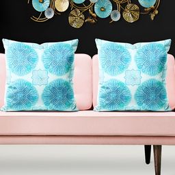 ArtzFolio Blue 5 Pcs Velvet Square Cushion Covers-image-55