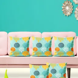 ArtzFolio Green & Blue 5 Pcs Floral Velvet Square Cushion Covers-13