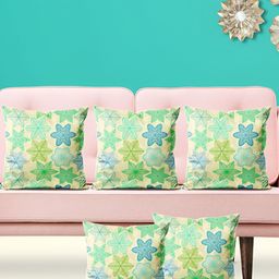 ArtzFolio Green & Blue 5 Pieces Floral Printed Velvet Square Cushion Covers-image-63