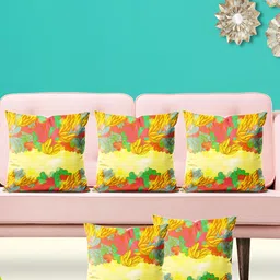ArtzFolio Yellow & Green 5 Pieces Abstract Velvet Square Cushion Covers-image-30