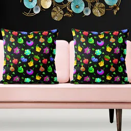ArtzFolio Black & Green 5 Pieces Abstract Velvet Square Cushion Covers-7