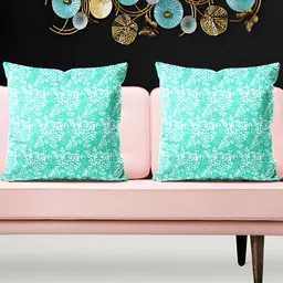 ArtzFolio Sea Green & White 5 Pieces Printed Velvet Square Cushion Covers-image-69