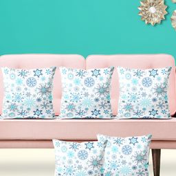 ArtzFolio White & Blue 5 Pieces Printed Velvet Square Cushion Covers-image-40