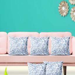 ArtzFolio White & Blue 5 Pieces Geometric Velvet Square Cushion Covers-image-104