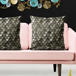 ArtzFolio Grey 5 Pieces Geometric Velvet Square Cushion Covers-15