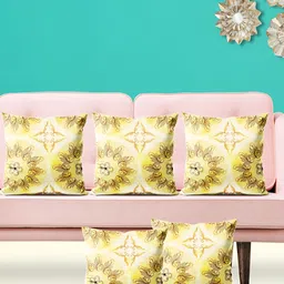 ArtzFolio Yellow & White 5 Pieces Velvet Square Cushion Covers-picture-18