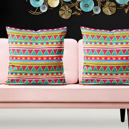 ArtzFolio Pink & Orange 5 Pieces Abstract Velvet Square Cushion Covers-image-73