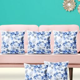 ArtzFolio White & Blue 5 Pieces Printed Velvet Square Cushion Covers-image-102