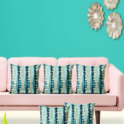 ArtzFolio Blue & Green 5 Pieces Printed Velvet Square Cushion Covers-14