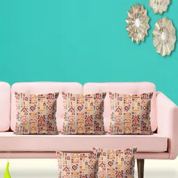 ArtzFolio Grey Mustard 5 Pieces Ethnic Motifs Velvet Square Cushion Covers-image-74