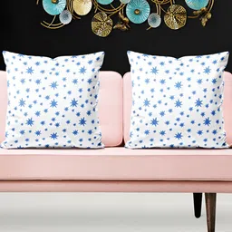 ArtzFolio White & Blure 5 Pieces Star Printed Velvet Square Cushion Covers-picture-10
