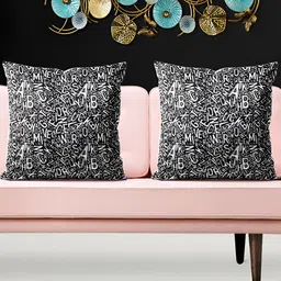 ArtzFolio Black & White 5 Pieces Alphabets Printed Velvet Square Cushion Covers-image-52