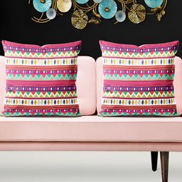 ArtzFolio Pink & White 5 Pieces Abstract Velvet Square Cushion Covers-image-103