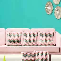 ArtzFolio Pink & Red 5 Pcs Geometric Velvet Square Cushion Covers-10