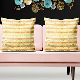 ArtzFolio Yellow & Orange 5 Pieces Geometric Printed Velvet Square Cushion Covers-5