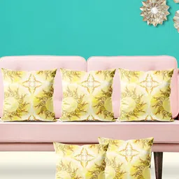 ArtzFolio Yellow & Brown 5 Pieces Ethnic Motifs Printed Velvet Square Cushion Covers-image-61