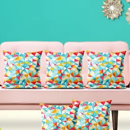 ArtzFolio White & Orange 5 Pieces Velvet Square Cushion Covers-15