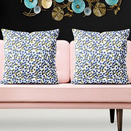 ArtzFolio White & Blue 5 Pieces Printed Velvet Square Cushion Covers-image-52