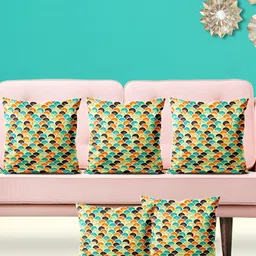 ArtzFolio Orange & Green 5 Pieces Abstract Printed Velvet Square Cushion Covers-11