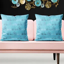 ArtzFolio Blue 5 Pieces Abstract Velvet Square Cushion Covers-28